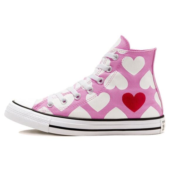 Converse Chuck Taylor All Star Hi Pink White Heart Print Sneakers Women’s 8 NEW - Picture 3 of 12
